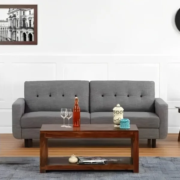 Solid Sheesham Wood Coffee Table for Living Room – Natural Finish (Pre-Assembled)
