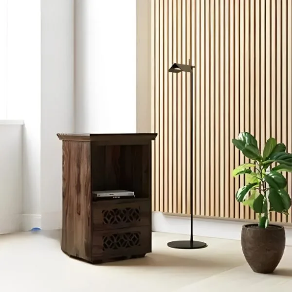 Solid Sheesham Wood Bedside Table | Walnut Finish | Pre-Assembled