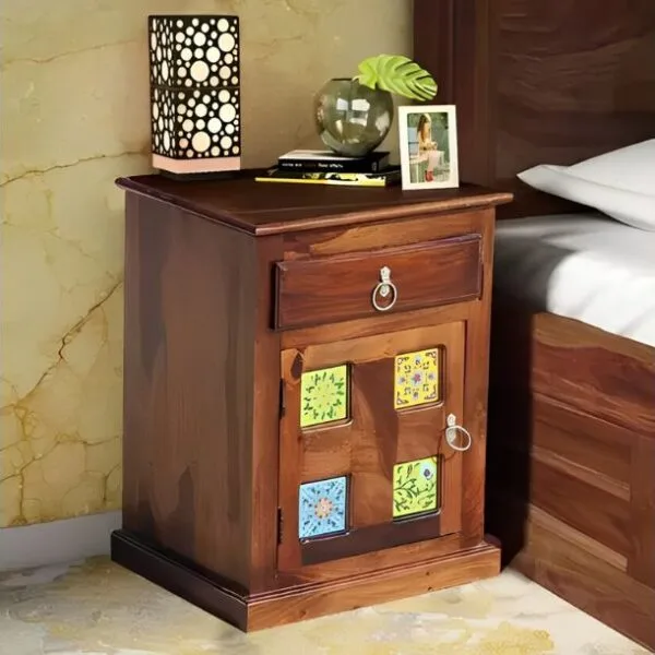 Sheesham Wood Bedside Table with Multi-Storage | Solid Wood Nightstand (Honey Teak Finish, Pre-Assembled)