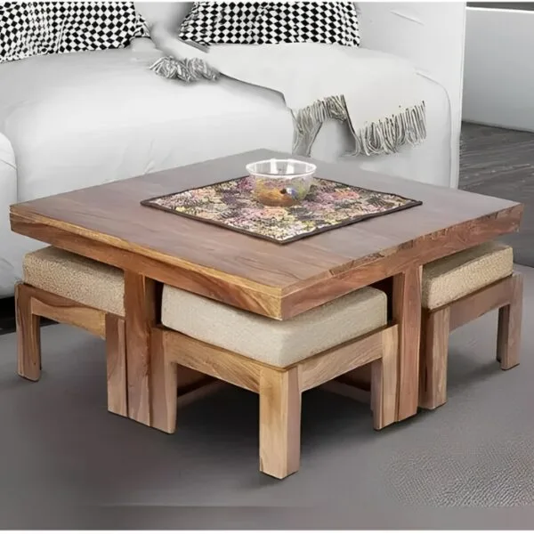 Rustic Teak Solid Wood Coffee Table for Living Room | Pre-Assembled