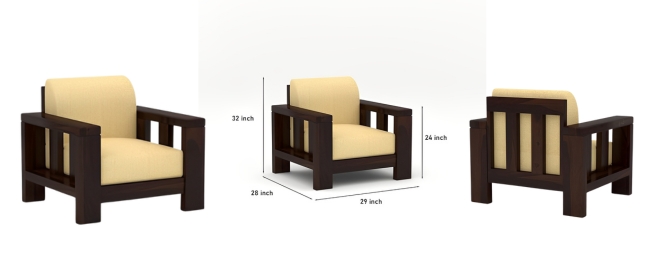 Sheesham Wood Sofa Set 1 Seater – Dark Finish | Laxmi Furniture