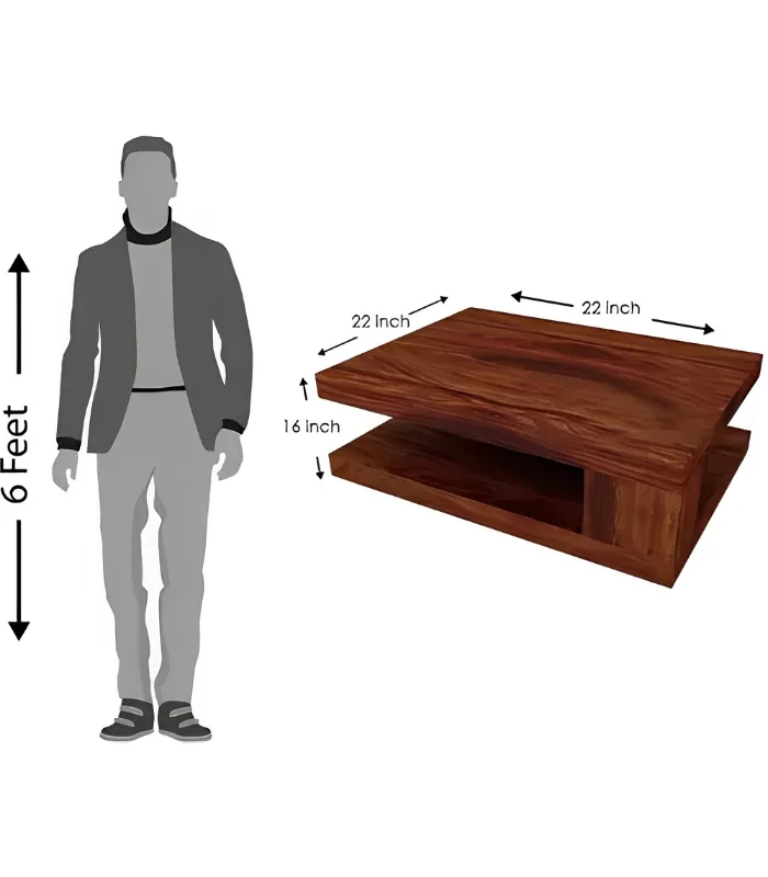 Sheesham wood coffee table with open shelf and modern design for living room