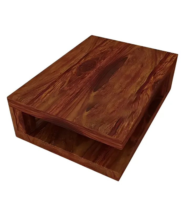 Sheesham wood coffee table with open shelf and modern design for living room