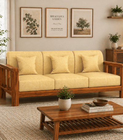 Outer Sofa Set 3 Seater Sheesham Wood with Cream Cushions
