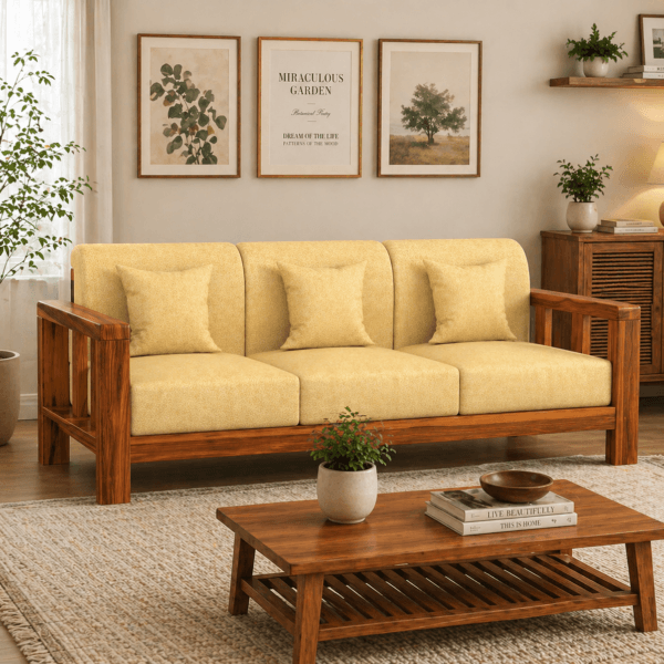 Outer Sofa Set 3 Seater Sheesham Wood with Cream Cushions