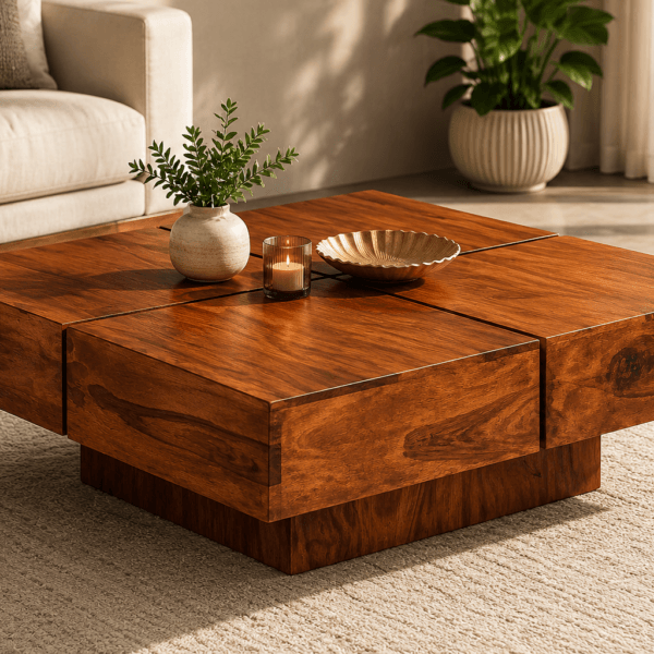 Sheesham Wood Coffee Table Square Natural Polish Laxmi Furniture Rajasthan