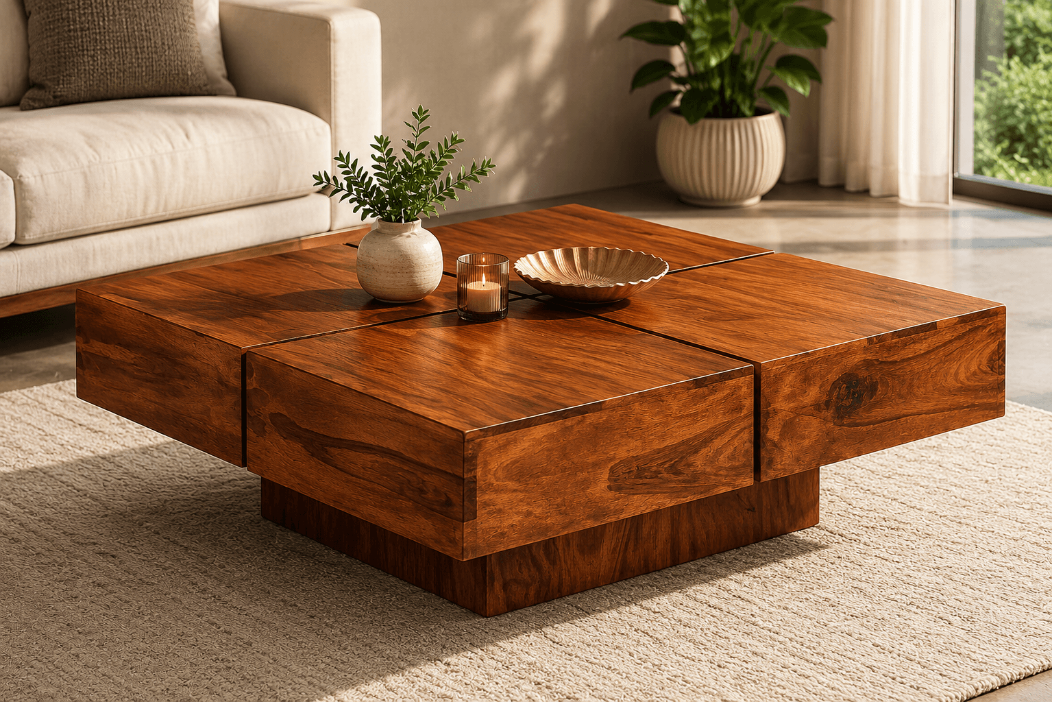 Sheesham Wood Coffee Table Square Natural Polish Sheesham Wood Coffee Table Square Natural Polish Laxmi Furniture Rajasthan