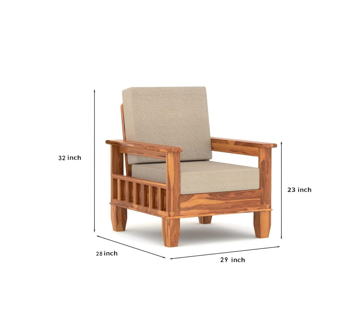 Sheesham Wood Sofa Set with Beige Cushions