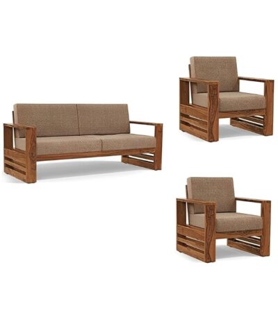 Solid Sheesham Wood 5 Seater Sofa Set – 3+1+1 Design, Brown
