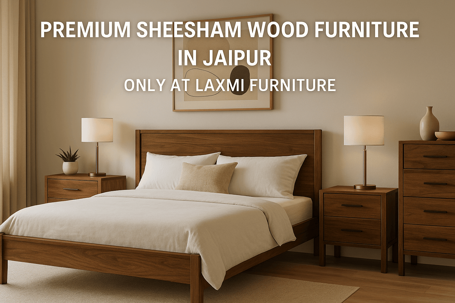 Premium Sheesham wood furniture in Jaipur including solid wood bed, sofa set, and coffee table by Laxmi Furniture