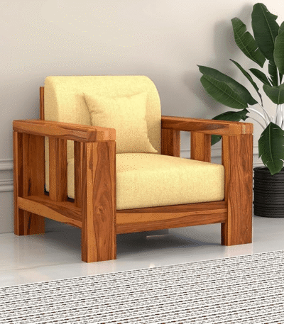 Outer One Seater Sofa Sheesham Wood Cream Cushions