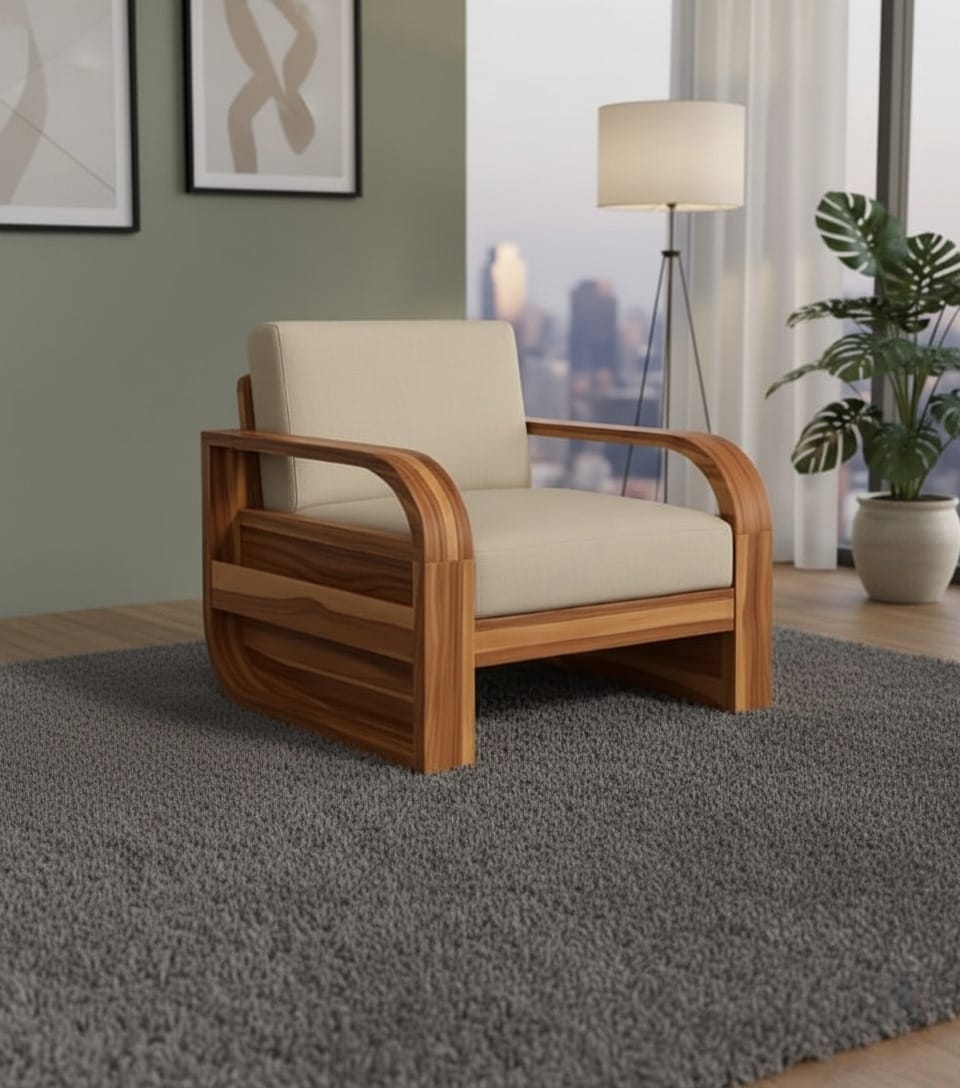 Sheesham wood 1 seater sofa with cushion
