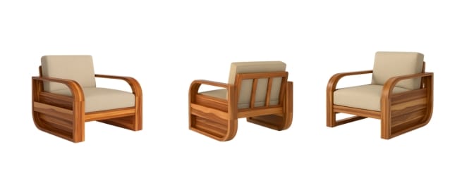 Solid Sheesham Wood Armchair with Beige Cushion – Modern and Elegant Wooden Chair by Laxmi Furniture
