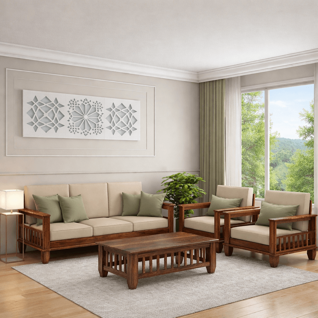 Sheesham Wood Pocket Sofa Set 3+1+1 - Laxmi Furniture