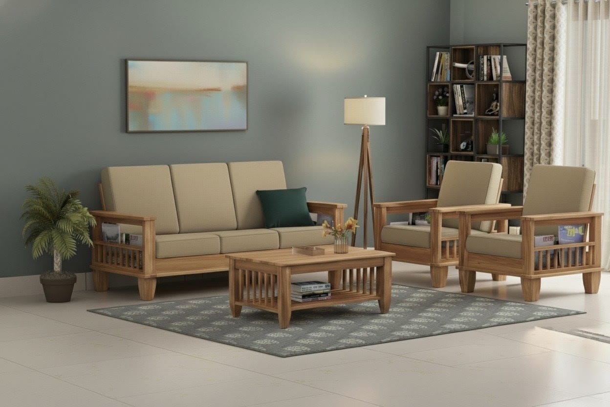 Sheesham Wood 5 Seater Pocket Sofa Set