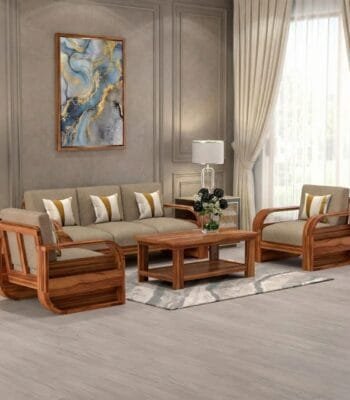 Sheesham Wood Round Sofa Set 5 Seater Natural Finish Living Room Laxmi Furniture India Free Delivery