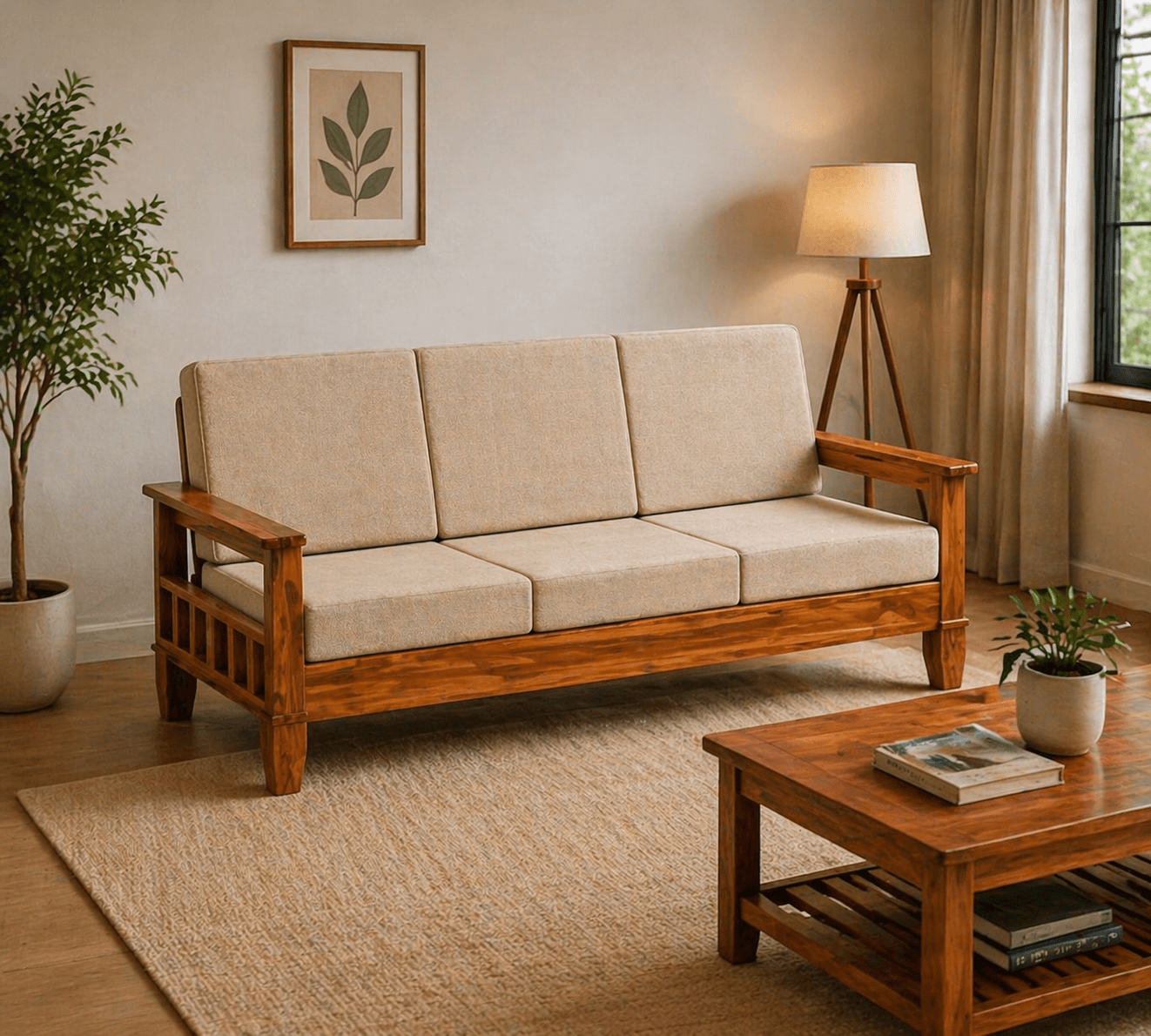 Sheesham Wood Sofa Set 3 Seater Laxmi Furniture