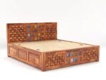 Sheesham Wood Designer Double Bed with Handcrafted Tile Design