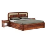 sheesham wood double bed with storage drawers side angle view