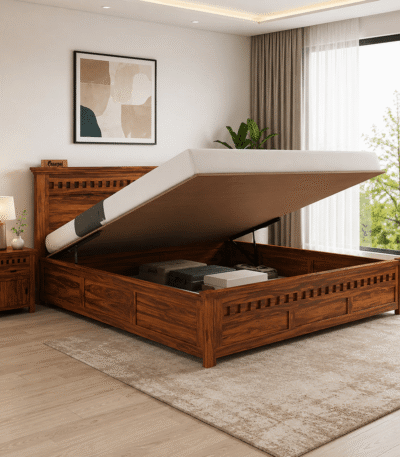 Kuber Sheesham Wood Hydraulic Bed King Size — Laxmi Furniture Rajasthan