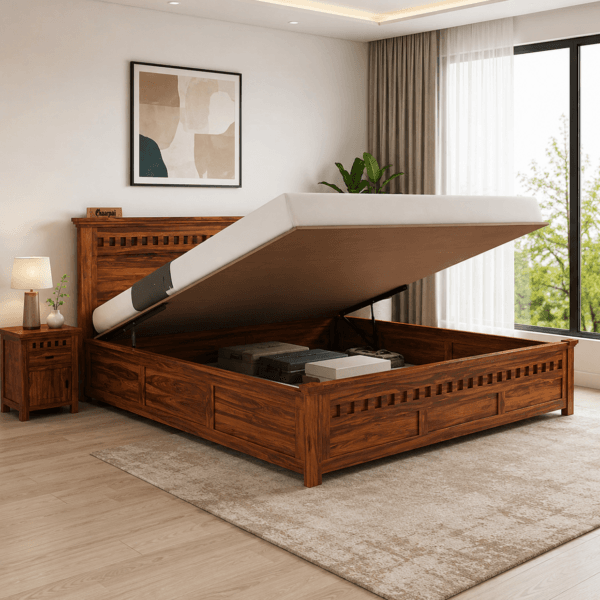 Kuber Sheesham Wood Hydraulic Bed King Size — Laxmi Furniture Rajasthan