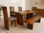 Sheesham wood dining table 6 seater set with 4 chairs and bench