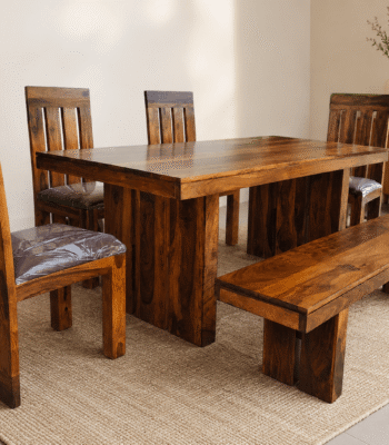 Sheesham wood dining table 6 seater set with 4 chairs and bench