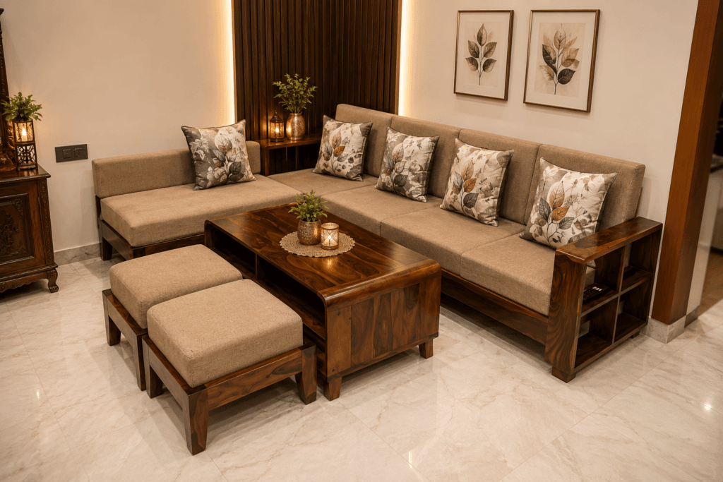 L Shape Sofa Set in Sheesham Wood - Laxmi Furniture