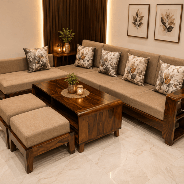 L Shape Sofa Set in Sheesham Wood - Laxmi Furniture
