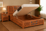 Sheesham Wood Hydraulic Storage Bed with Gas Lift Storage - Laxmi Furniture