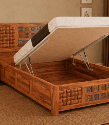 Sheesham Wood Hydraulic Storage Bed with Gas Lift Storage - Laxmi Furniture