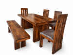 Shesham Wood 6 Seater Dining Table Set with 4 Chairs and Bench Natural Brown Finish
