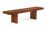 Shesham Wood Dining Bench Side Angle View with Multi-Post Base Natural Brown Finish