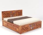 Sheesham Wood Hydraulic Storage Bed Side View 18 Inch Base Storage Height King Size - Laxmi Furniture