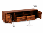 Sheesham Wood TV Unit Natural Polish Sliding Drawers
