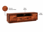 Sheesham Wood TV Unit Open Shelves Drawers
