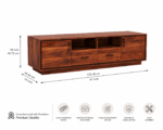 Sheesham Wood TV Unit Natural Polish Dimensions