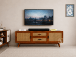 Sheesham Wood and Cane TV Unit - Honey Finish