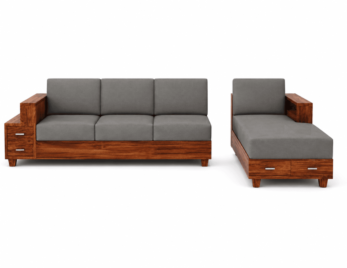 L Shape Sofa in Living Room Setup Sheesham Wood (Sofa Only)