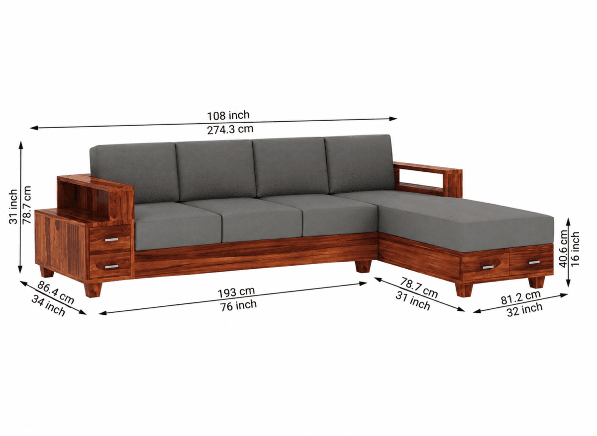 L Shape Sofa Sheesham Wood Corner Design View