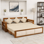 Sheesham Wood Sofa Cum Bed with Storage - Natural Finish 3 Seater