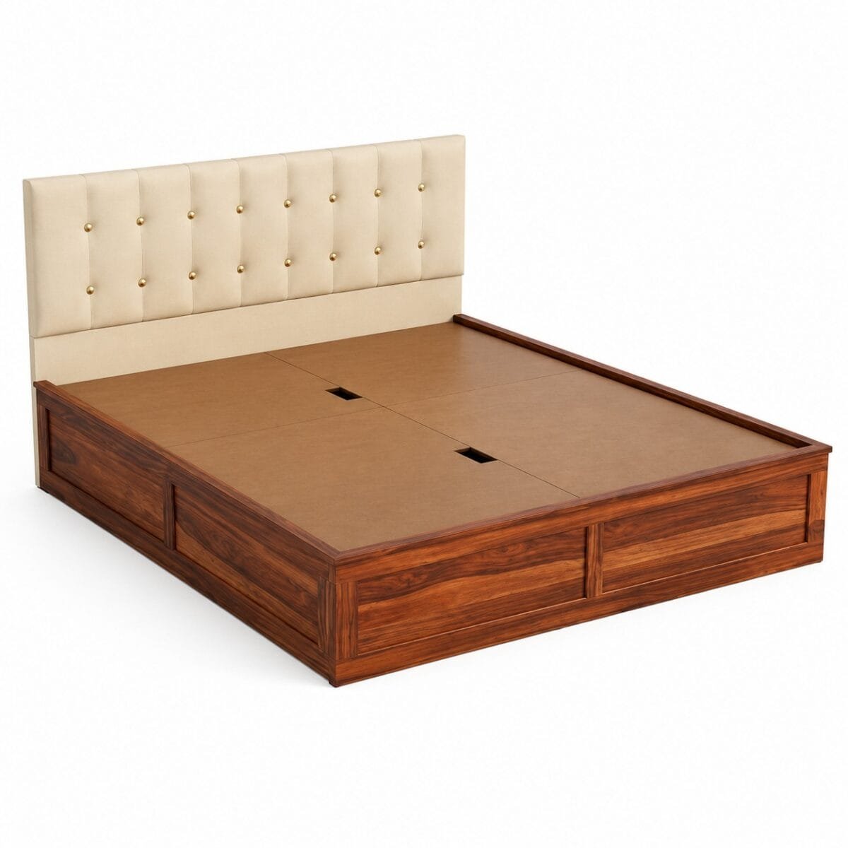 sheesham wood king size storage bed side view