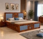 Sheesham Wood Storage Bed with Tile Design