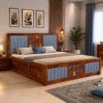 Sheesham Wood Storage Bed with Tile Design