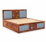 Tilora Sheesham Storage Bed – Solid Wood King Size Bed with Tile Inlay & Velvet Cushion - Image 2