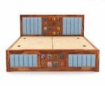 Tilora Sheesham Storage Bed – Solid Wood King Size Bed with Tile Inlay & Velvet Cushion - Image 4