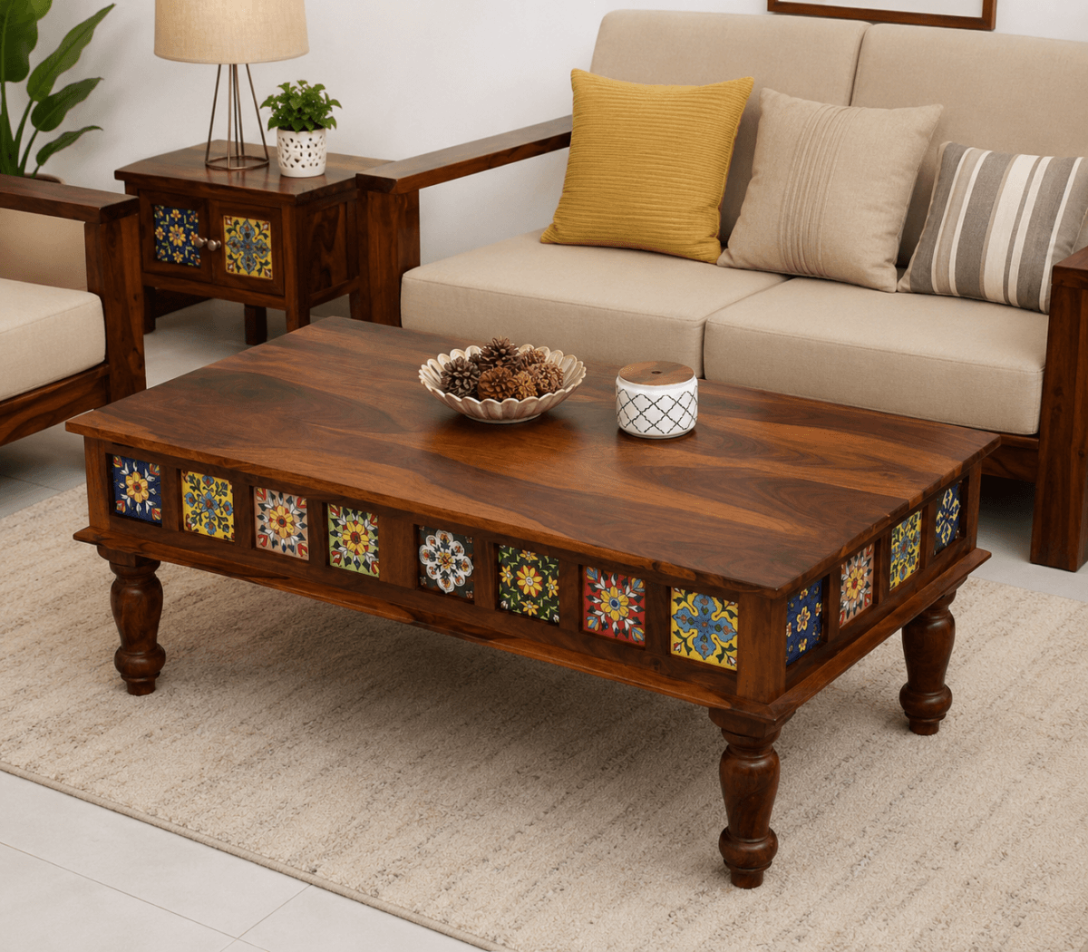 Sheesham wood coffee table with storage - honey finish