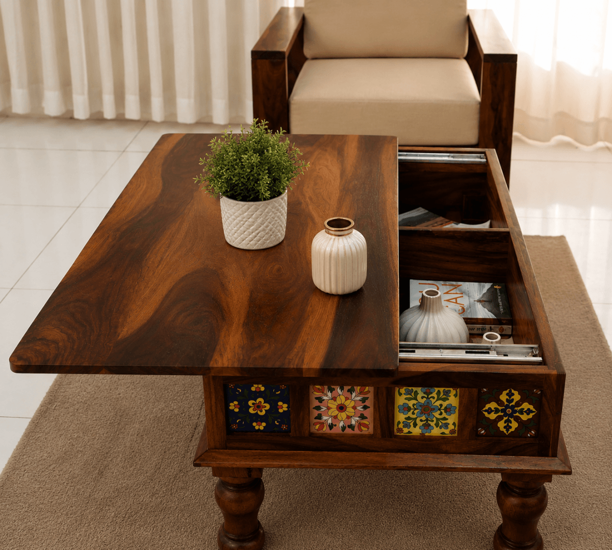 Sheesham wood coffee table in living room decor