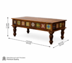 Sheesham wood coffee table with ceramic tile top - side view