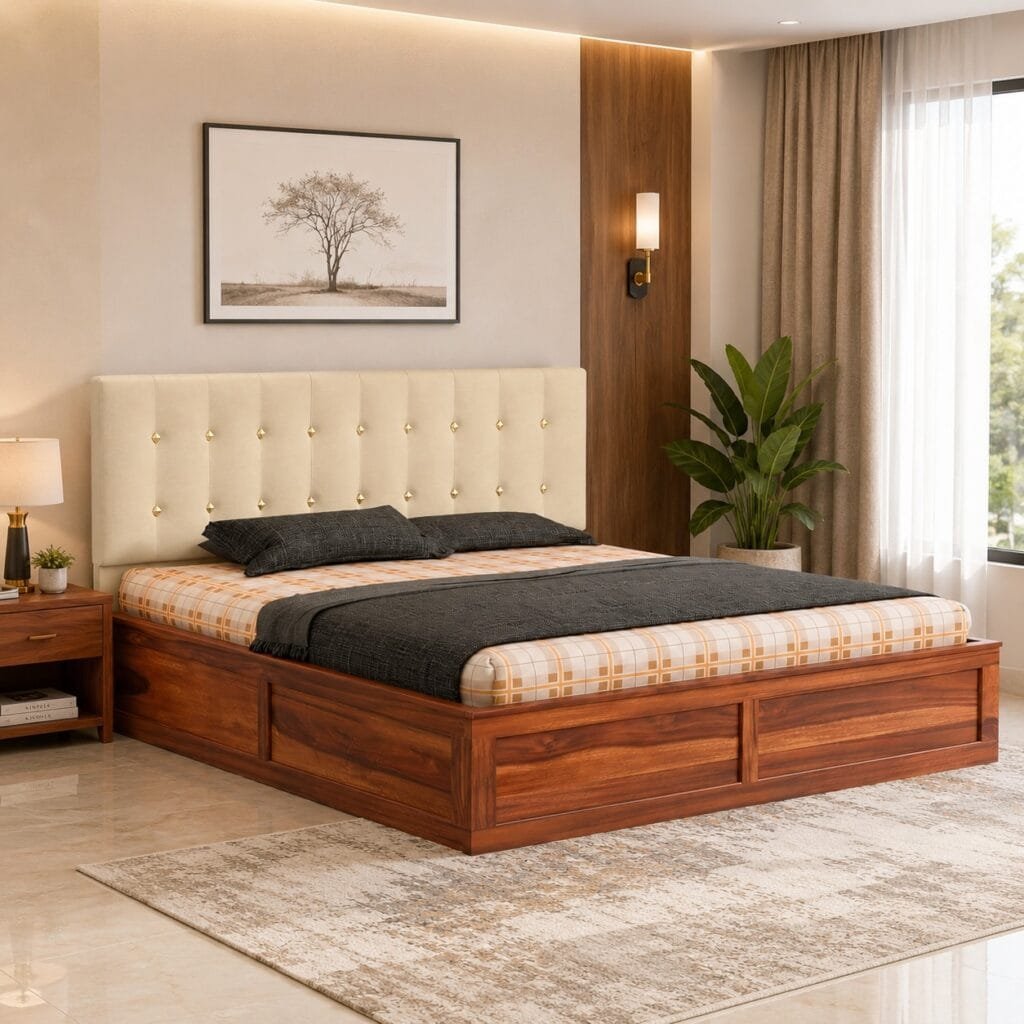 sheesham wood king size storage bed
